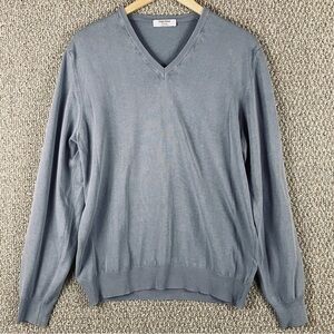Gran Sasso Sweater Men's Size 52 Gray Blue Long Sleeve Cotton V Neck 131